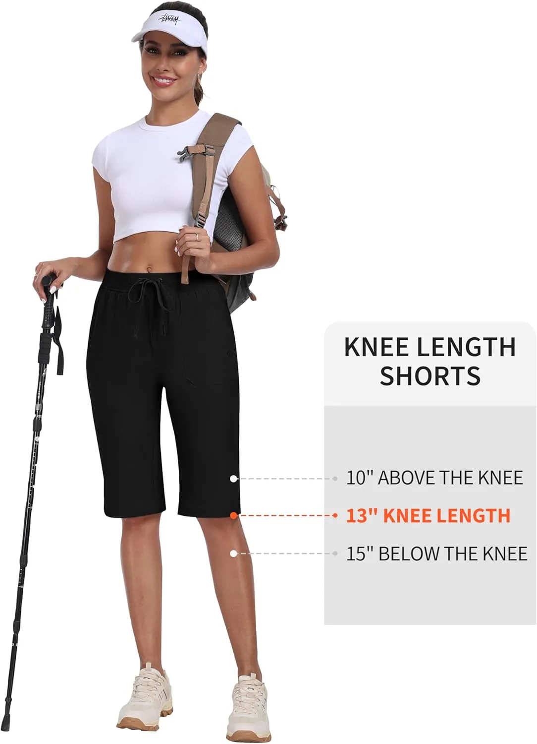 MoFiz Womens 13" Knee Length Hiking Shorts Quick Dry Water Resistant Athletic Travel Golf Bermuda Shorts with 3 Pockets