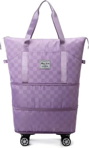 Mokcoliy]【Wheeled Travel Bag Oxford Canvas Luggage with Expandable Compartment, 55L Carry-On Duffel for Women, Multi-Directional Rollers & Padded Handle, Perfect for Business/Leisure Trips