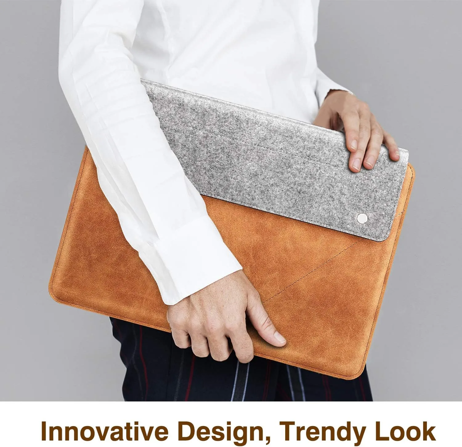 MoKo 13-13.3 Inch Laptop Sleeve Fits MacBook Pro 13" M2/M1, MacBook Pro 14", MacBook Air 13.3", iPad Pro 12.9", Surface Pro 9/8 13", Felt & PU Leather Case Bag with Pocket, Gray&Brown