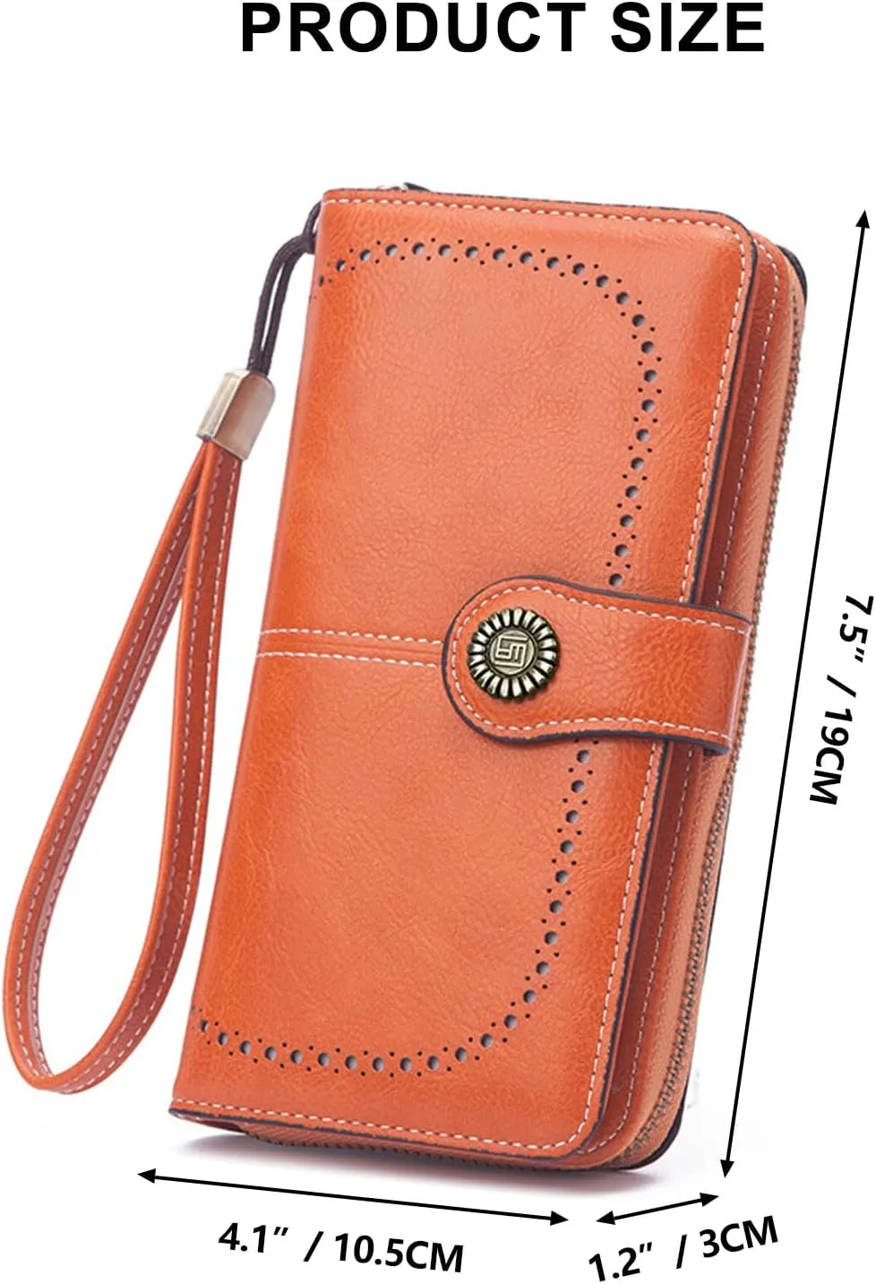 Mokoze Orange Wallet for Women, PU Leather Large Capacity Bifold Wallets with Wrist Strap and Zipper for Hold Credit Cards/Cell Phones/Keys, Girlfriends Mother's Day Gifts