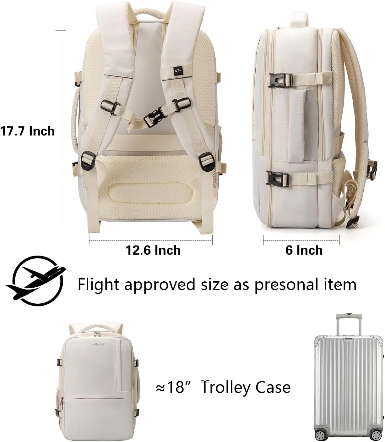 MOLNIA Travel Backpack, 17.3 Inch Large Laptop Backpack Carry On Backpack Waterproof, as Personal Item Flight Approved College Backpack Convertible Backpack for Men & Women…
