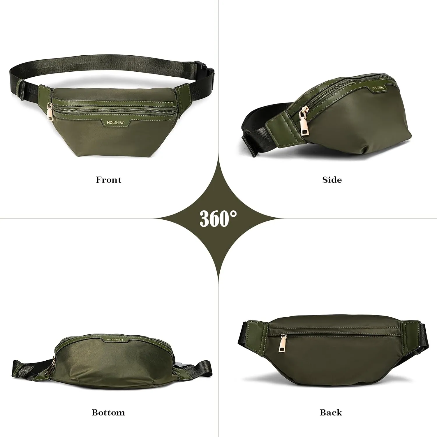 MOLSHINE Fanny Pack for Men Women, Crossbody Waist Bag, Belt Bag for Travel Walking Running Hiking Cycling, Easy Carry Any Phone,Wallet (Army Green)