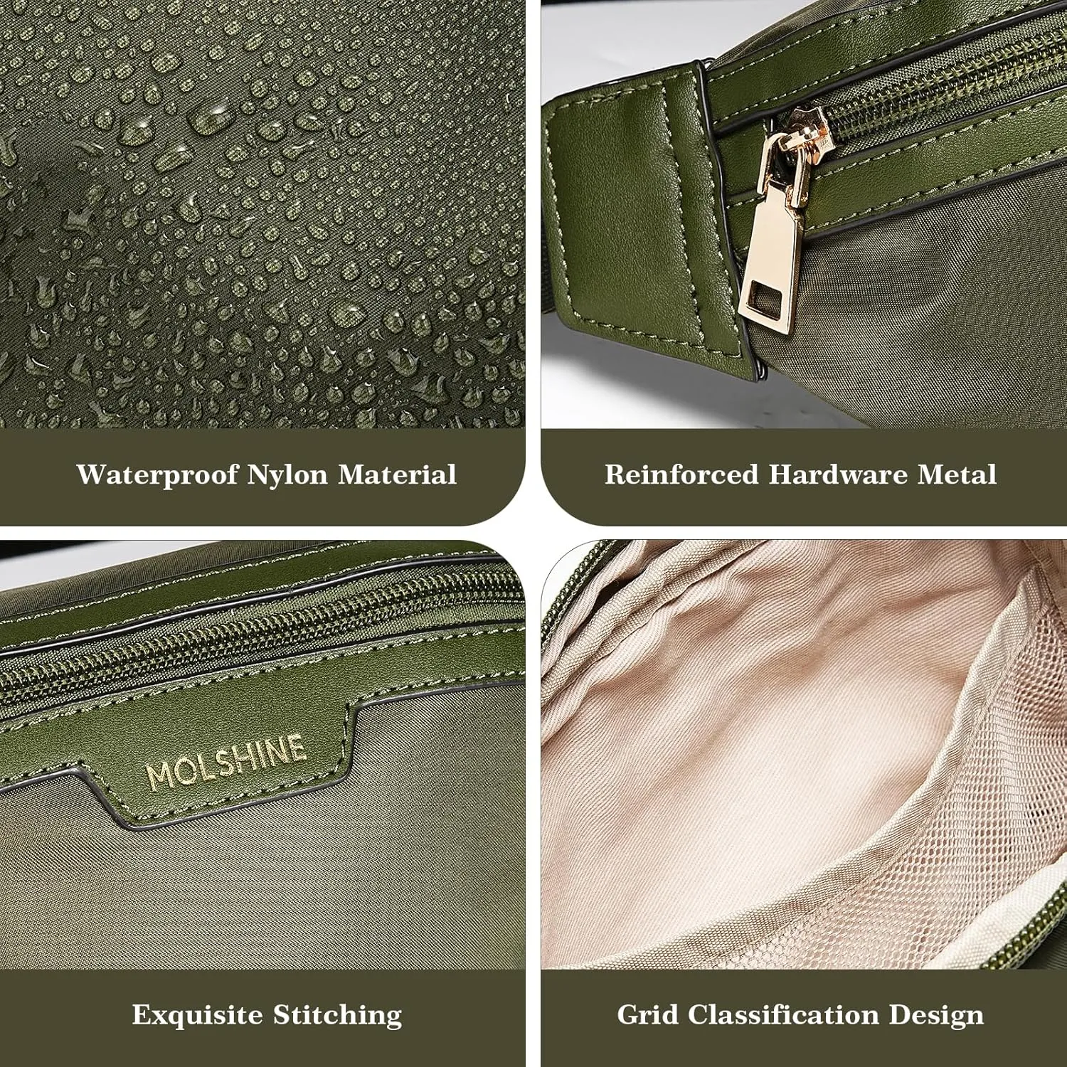 MOLSHINE Fanny Pack for Men Women, Crossbody Waist Bag, Belt Bag for Travel Walking Running Hiking Cycling, Easy Carry Any Phone,Wallet (Army Green)