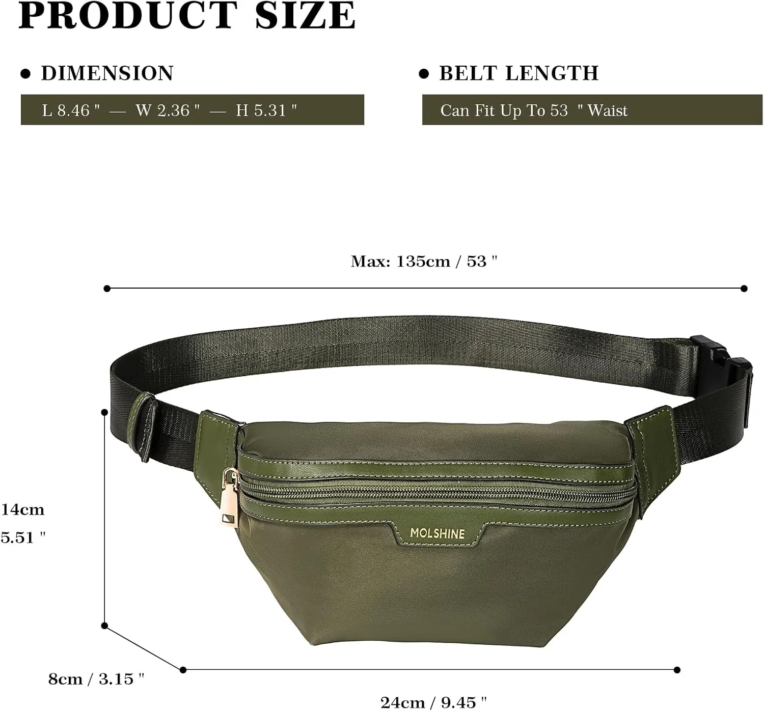 MOLSHINE Fanny Pack for Men Women, Crossbody Waist Bag, Belt Bag for Travel Walking Running Hiking Cycling, Easy Carry Any Phone,Wallet (Army Green)