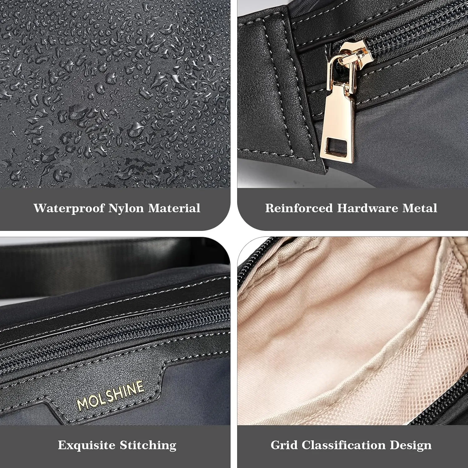 MOLSHINE Fanny Pack for Men Women, Crossbody Waist Bag, Belt Bag for Travel Walking Running Hiking Cycling, Easy Carry Any Phone,Wallet (Grey)
