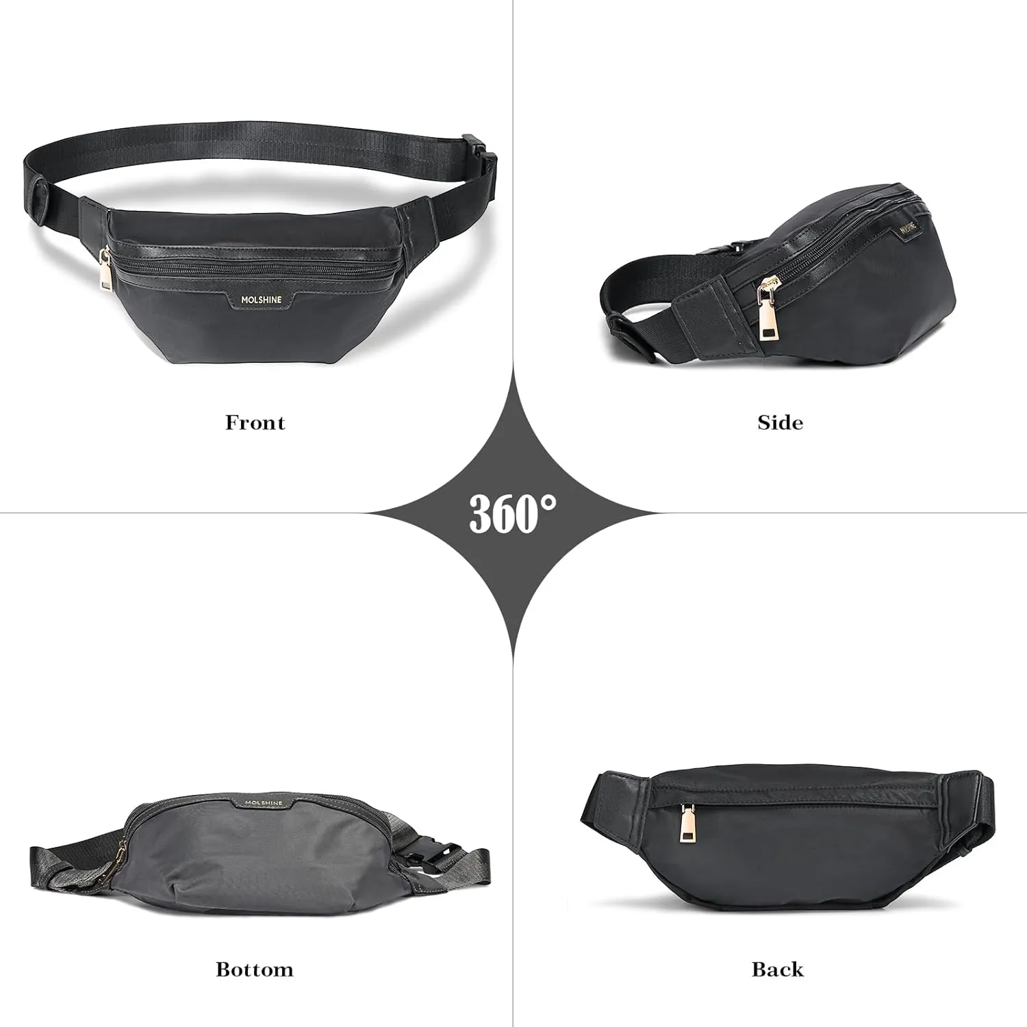 MOLSHINE Fanny Pack for Men Women, Crossbody Waist Bag, Belt Bag for Travel Walking Running Hiking Cycling, Easy Carry Any Phone,Wallet (Grey)