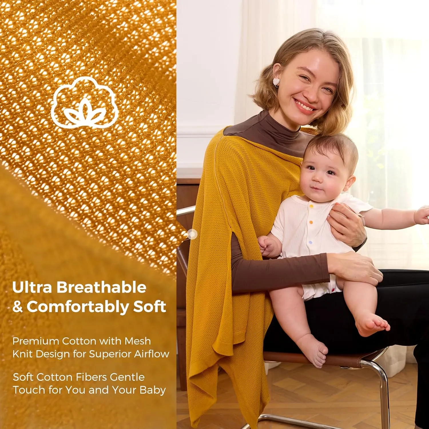 Momcozy Nursing Cover for Breastfeeding, Breathable Soft Privacy Poncho, Multi-Use Nursing Shawl, Portable Breast Feeding Covers for Women, Includes Laundry Bag