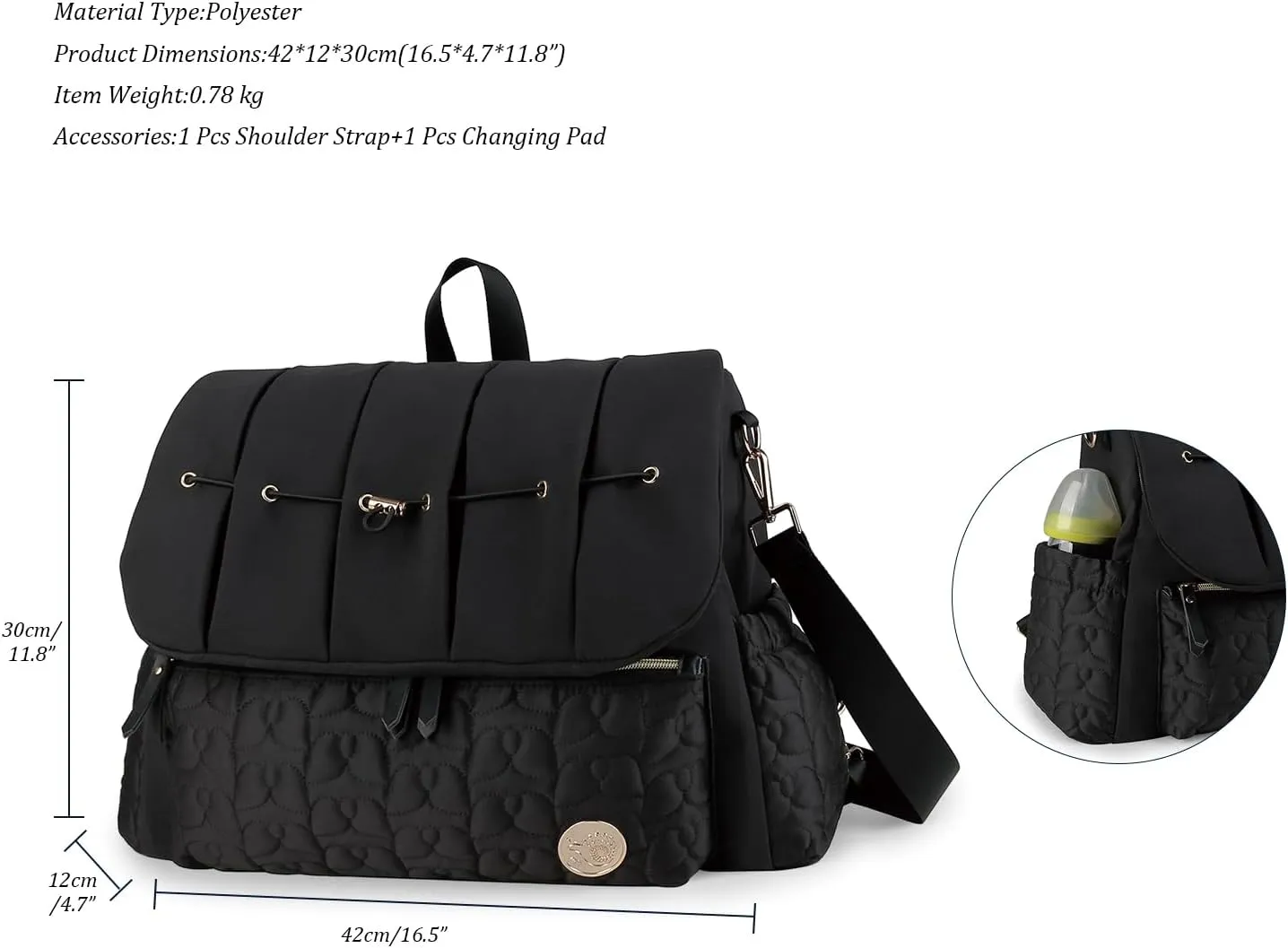 MOMIGO Baby Diaper Bag Backpack - Large Size Multifunction Travel Back Pack for Mom, Fashion Classic Maternity Baby Changing Bags with Portable Changing Pad (Black)