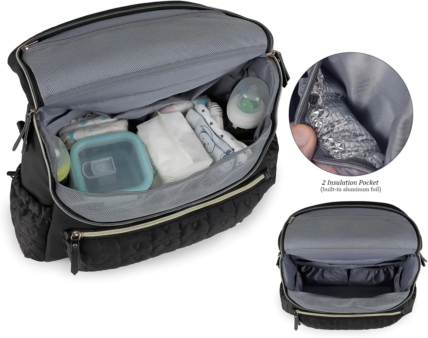 MOMIGO Baby Diaper Bag Backpack - Large Size Multifunction Travel Back Pack for Mom, Fashion Classic Maternity Baby Changing Bags with Portable Changing Pad (Black)