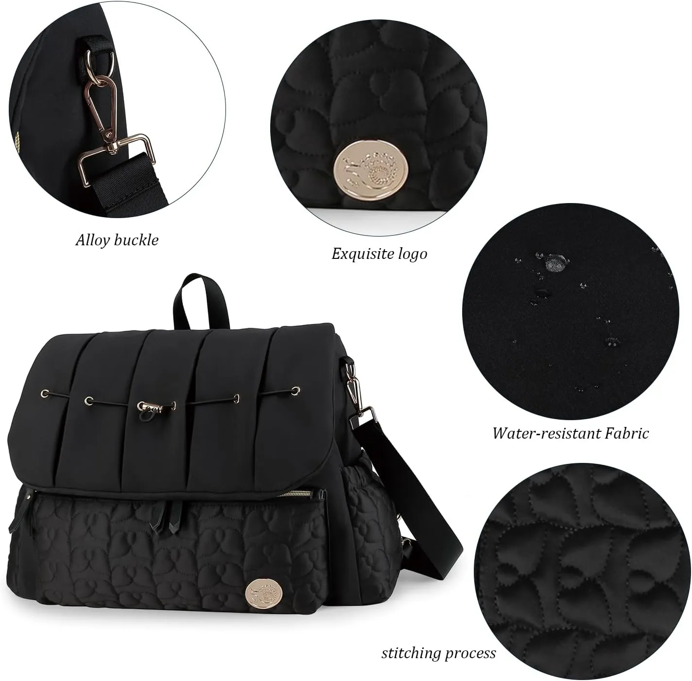 MOMIGO Baby Diaper Bag Backpack - Large Size Multifunction Travel Back Pack for Mom, Fashion Classic Maternity Baby Changing Bags with Portable Changing Pad (Black)