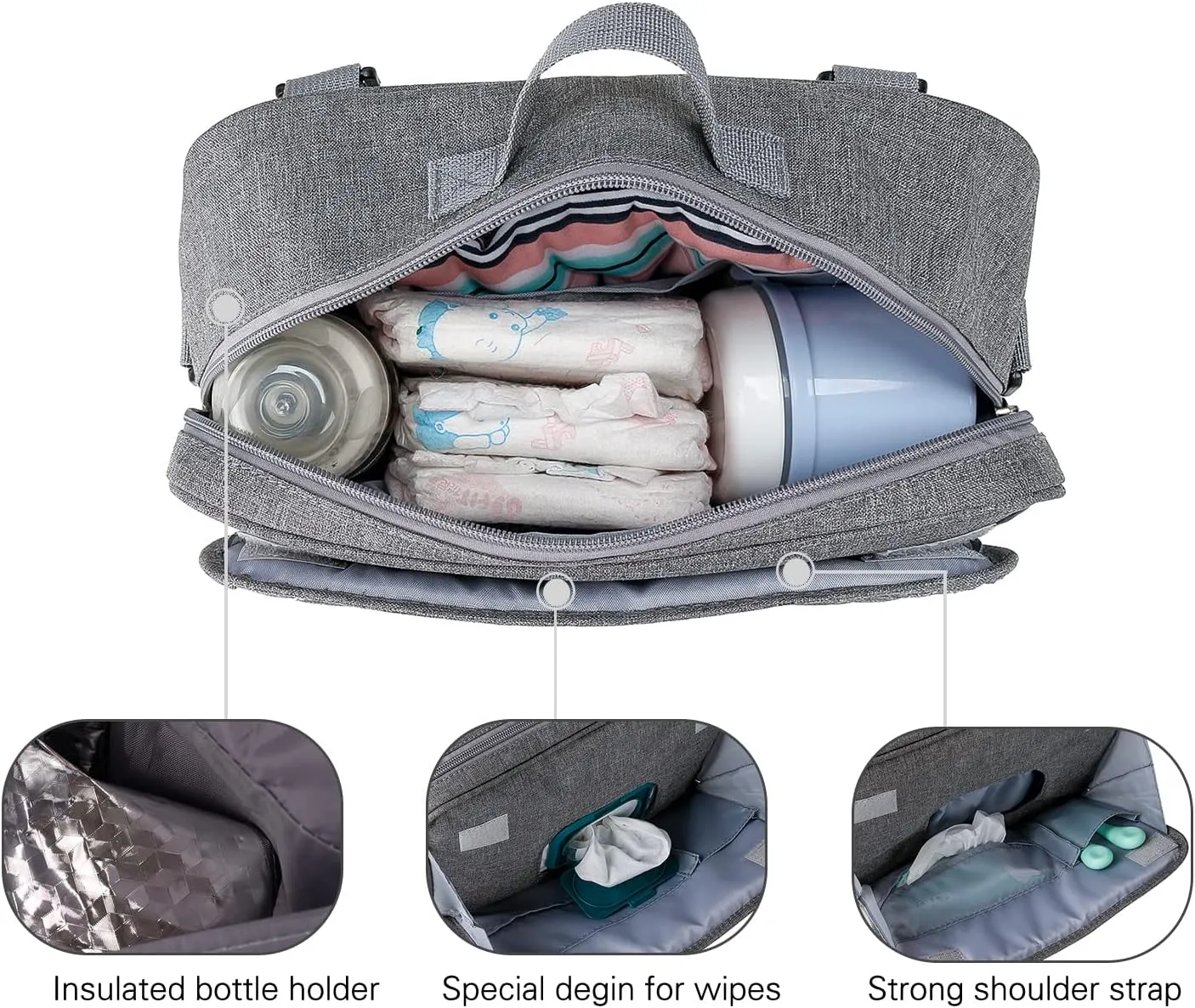 MOMIGO Baby Diaper Caddy Bag - Diaper Caddy Tote Baby Stroller Bag Nursery Storage Bin for Diapers, Wipes & Toys Mini Diaper Bag for Outdoor (Grey Flower)