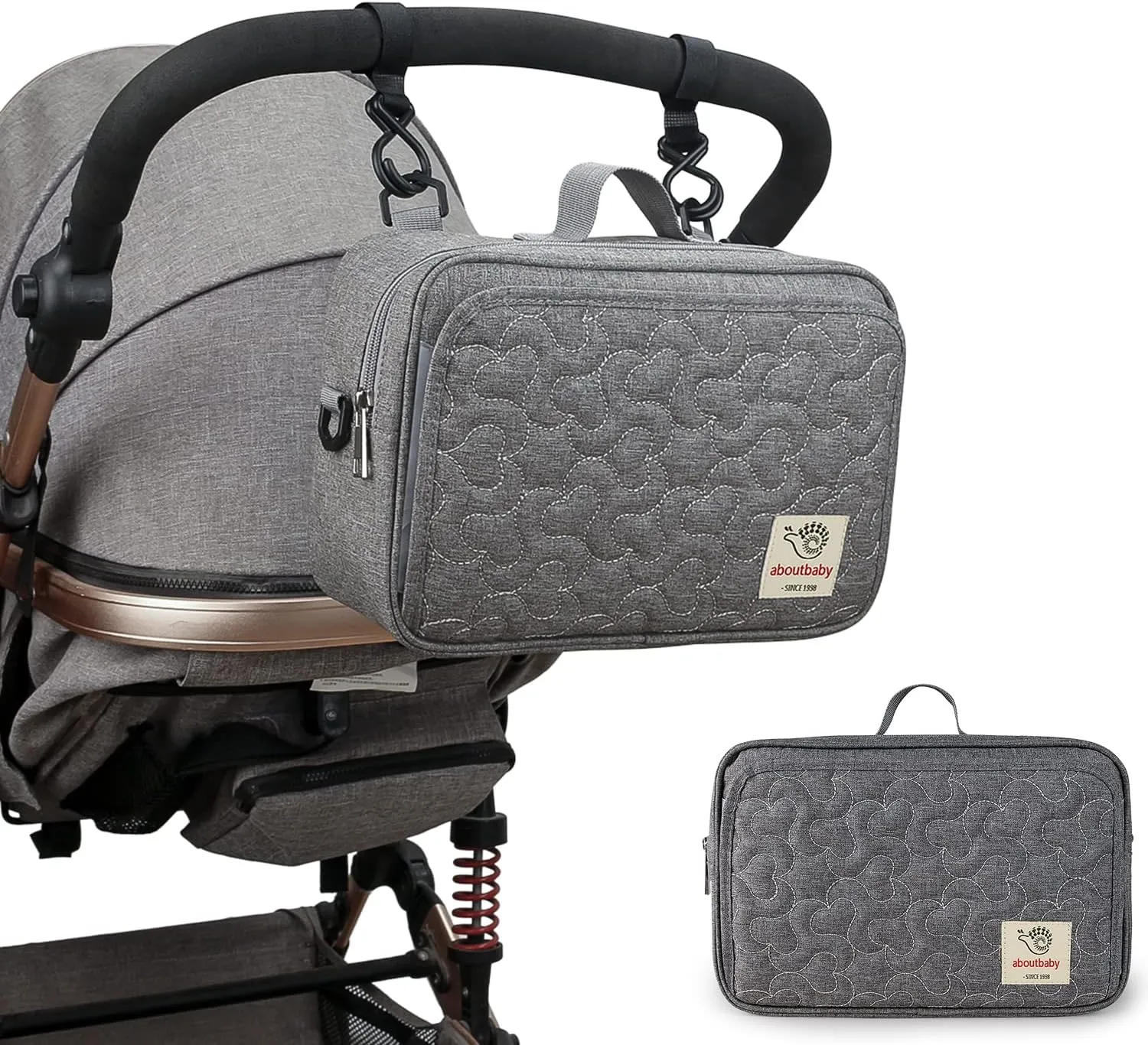 MOMIGO Baby Diaper Caddy Bag - Diaper Caddy Tote Baby Stroller Bag Nursery Storage Bin for Diapers, Wipes & Toys Mini Diaper Bag for Outdoor (Grey Flower)