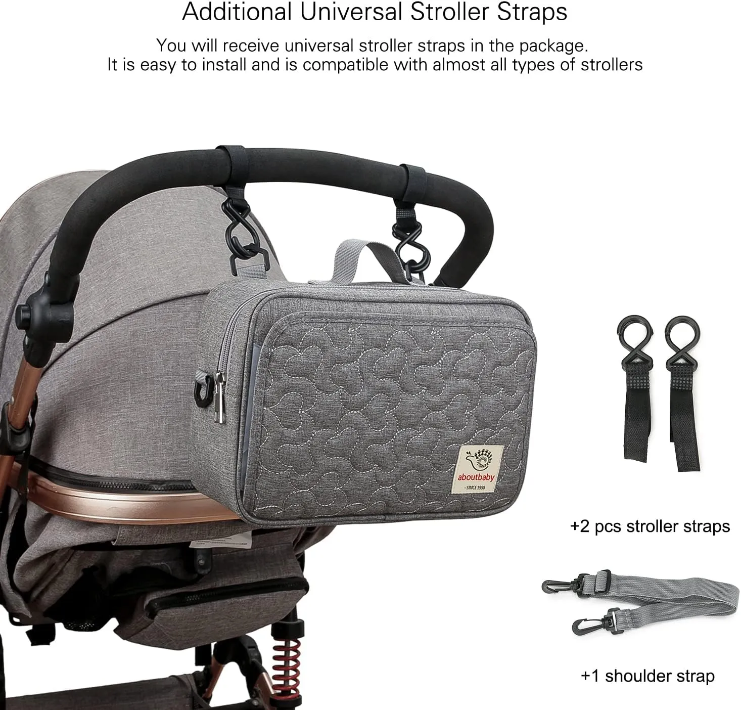 MOMIGO Baby Diaper Caddy Bag - Diaper Caddy Tote Baby Stroller Bag Nursery Storage Bin for Diapers, Wipes & Toys Mini Diaper Bag for Outdoor (Grey Flower)