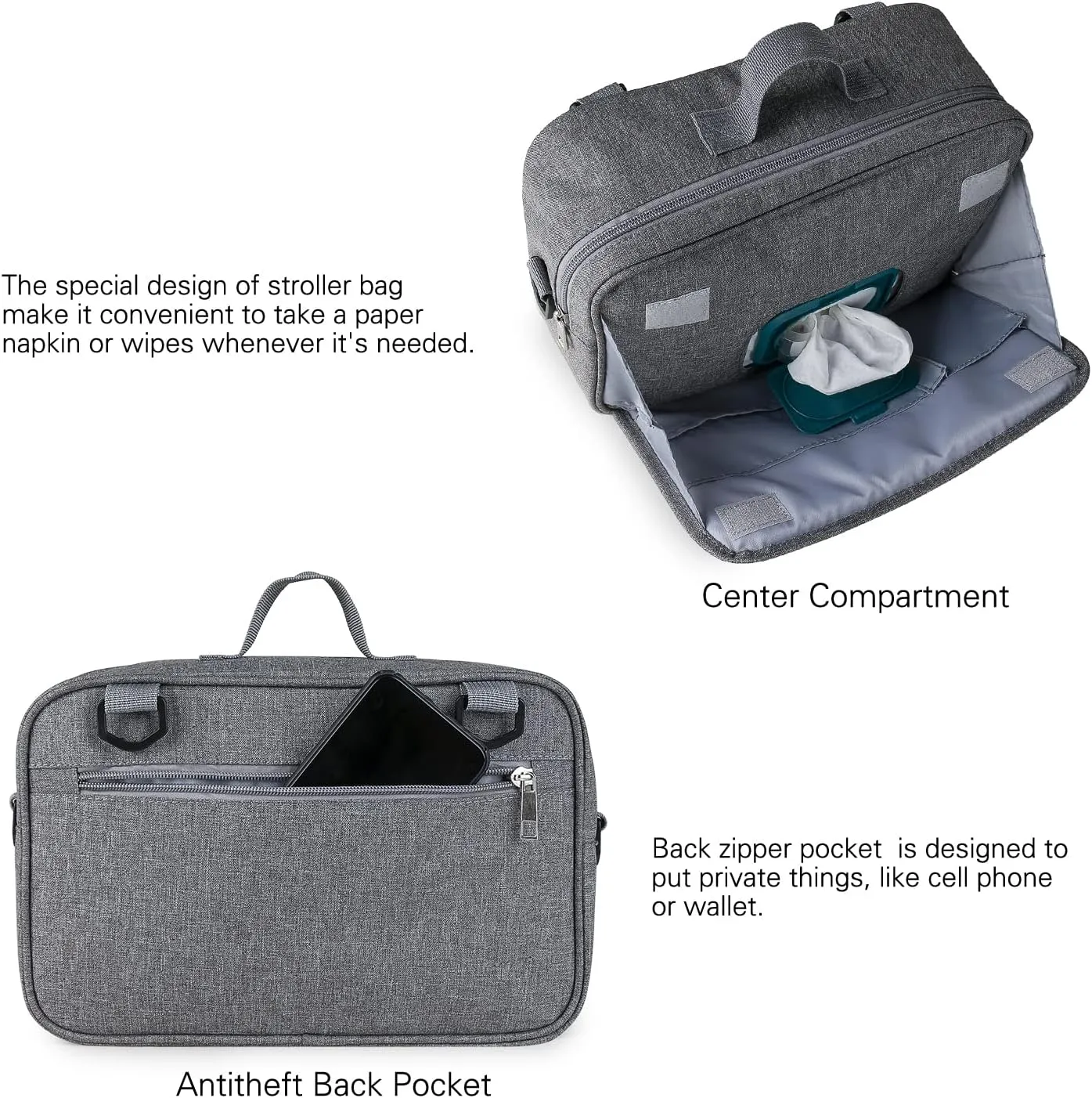 MOMIGO Baby Diaper Caddy Bag - Diaper Caddy Tote Baby Stroller Bag Nursery Storage Bin for Diapers, Wipes & Toys Mini Diaper Bag for Outdoor (Grey Flower)