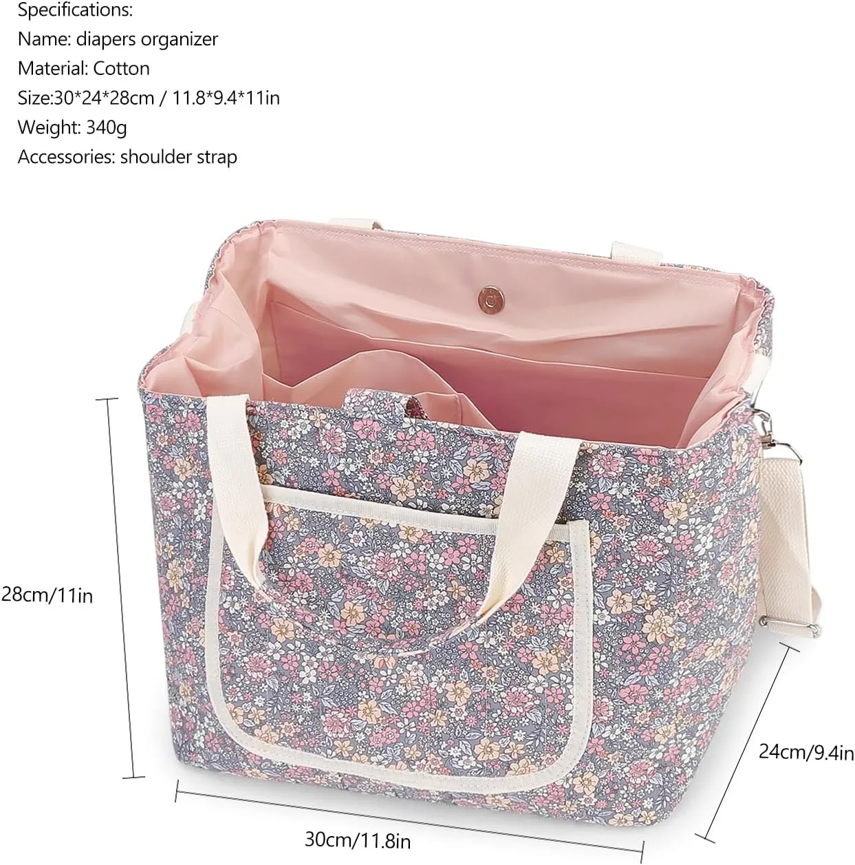 MOMIGO Diaper Bag Tote - Large Capacity Diaper Caddy Tote Bag Baby Stroller Bag Nursery Storage Bin for Diapers, Shoulder Mommy Bag (Floral 1)