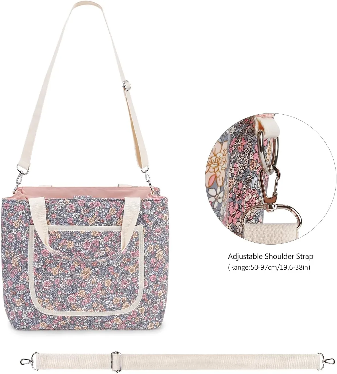 MOMIGO Diaper Bag Tote - Large Capacity Diaper Caddy Tote Bag Baby Stroller Bag Nursery Storage Bin for Diapers, Shoulder Mommy Bag (Floral 1)