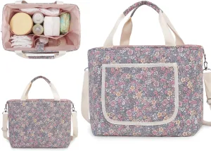 MOMIGO Diaper Bag Tote - Large Capacity Diaper Caddy Tote Bag Baby Stroller Bag Nursery Storage Bin for Diapers, Shoulder Mommy Bag (Floral 1)