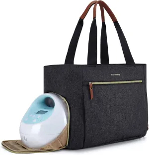 mommore Breast Pump Bag Diaper Tote Bag with 15 Inch Laptop Sleeve Fit Most Breast Pumps Like Medela, Spectra S1,S2, Evenflo