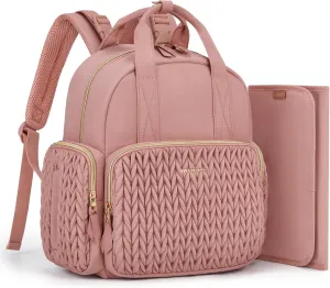 mommore Diaper Bag Backpack Small Diaper Backpack Travel Baby Bag Quilted Diaper Bag with Insulated Pockets, Stroller Straps