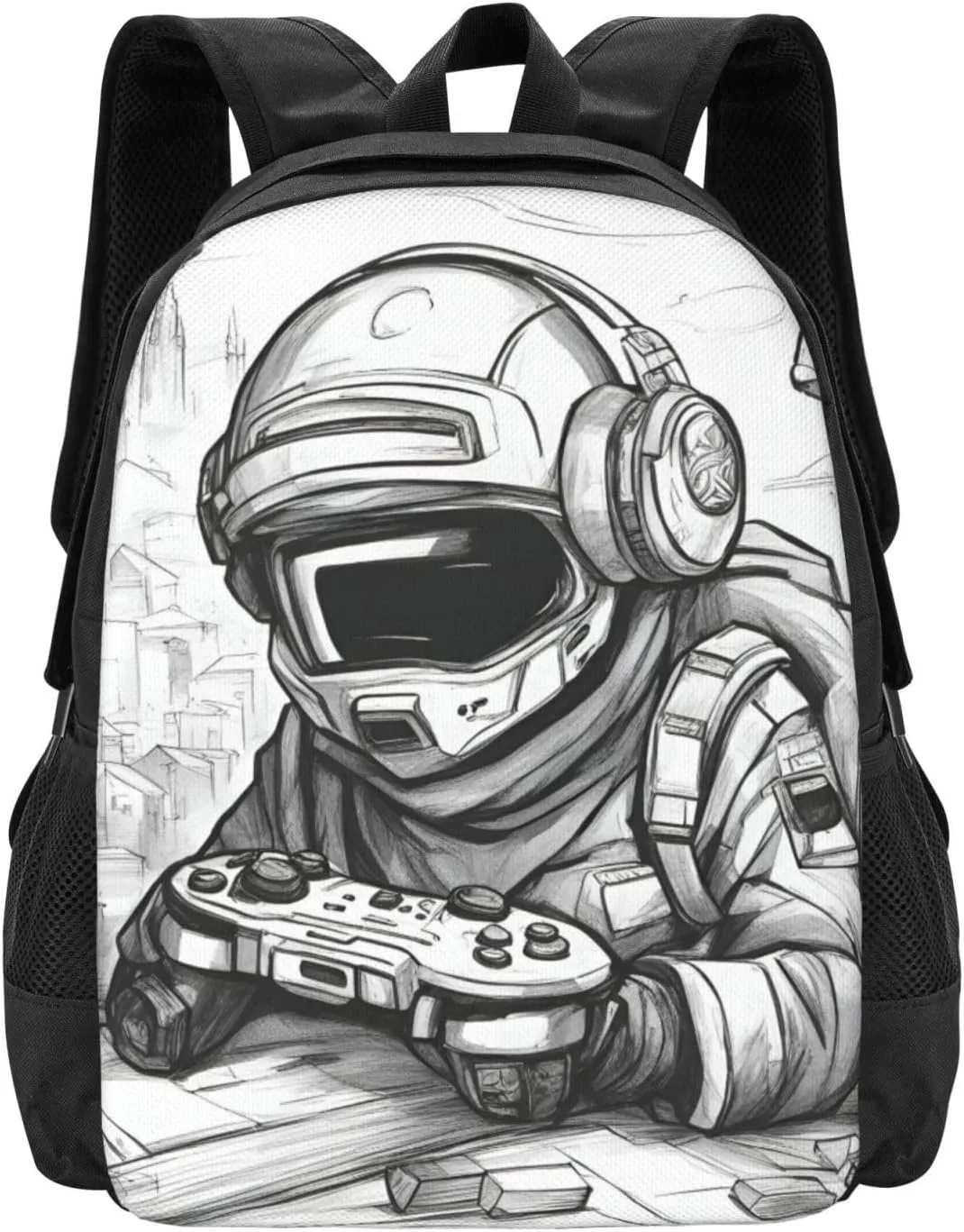 Monochrome Sketch Style Gaming Print Personal Item Travel Bag,Perfect Travel Backpack Carry On Flight Approved Laptop Backpack