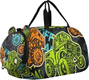 Monster Truck Car Cartoon Sports Duffle Bag for Girls Boys, Gym Bag with Shoe Compartment, Kids Travel Overnight Weekender Shoulder Bag
