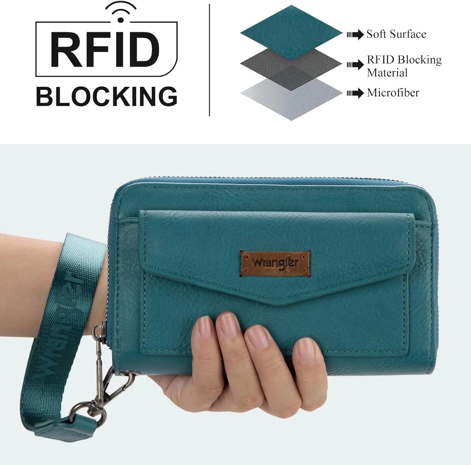 Montana West Wrangler Large Capacity Wallets Women with Wristlet and Metal Smooth Zipper