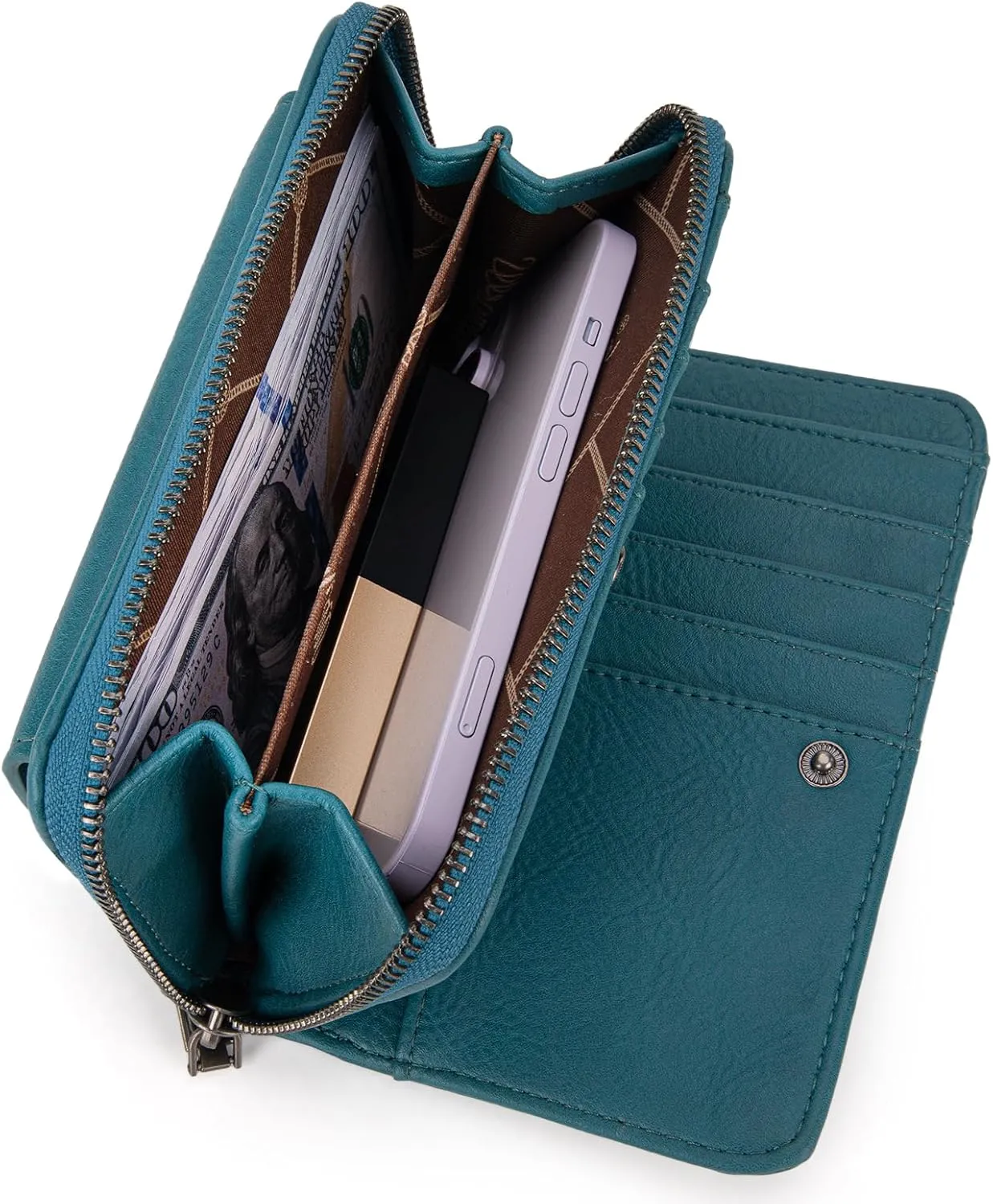 Montana West Wrangler Large Capacity Wallets Women with Wristlet and Metal Smooth Zipper
