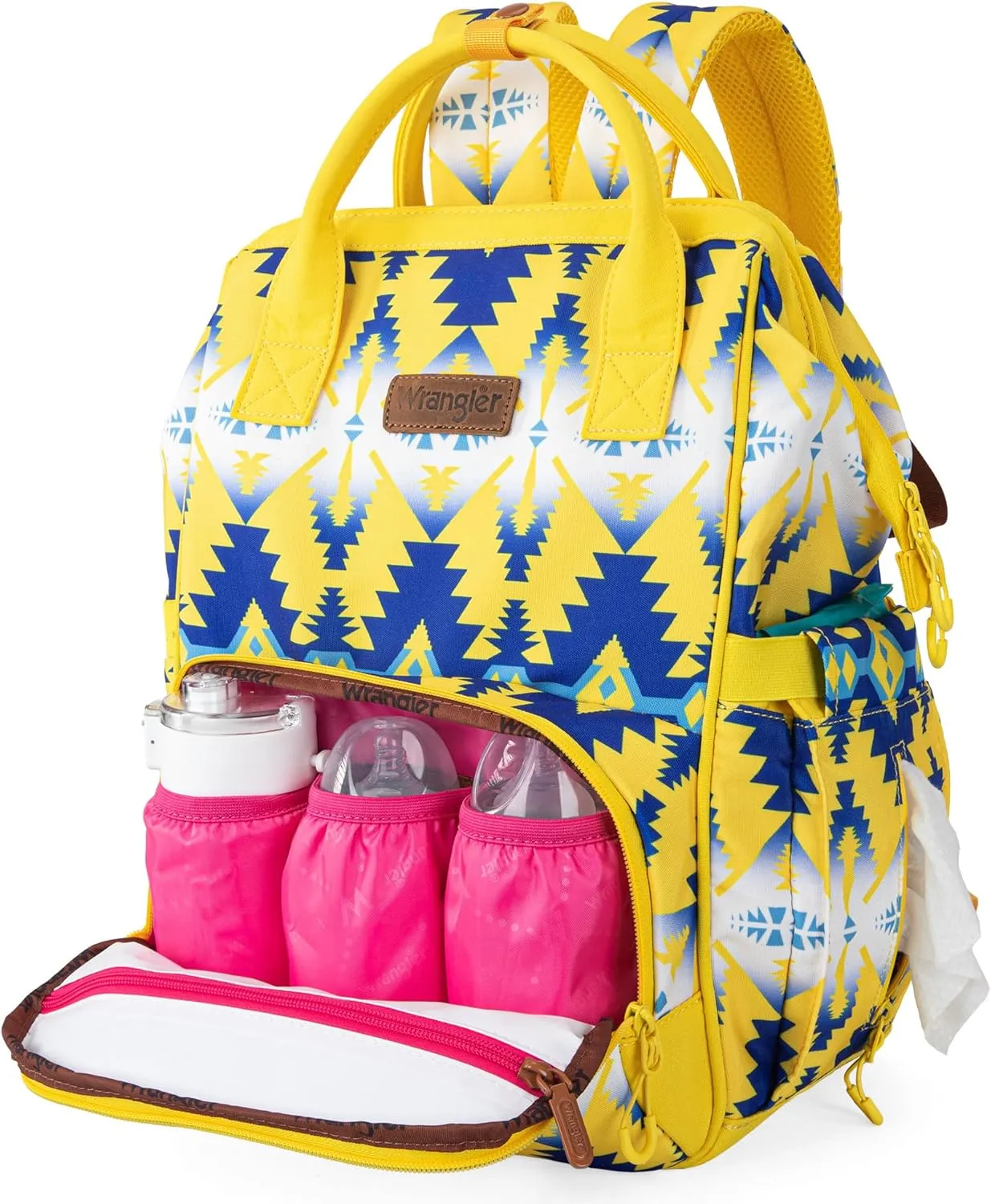 Montana West x Wrangler Diaper Bag Backpack Aztec Travel Backpack Purses Western Multi-Function Baby Bags for Mom with Waterproof Insulated Pockets