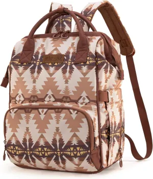 Montana West x Wrangler Diaper Bag Backpack Aztec Travel Backpack Purses Western Multi-Function Baby Bags for Mom with Waterproof Insulated Pockets