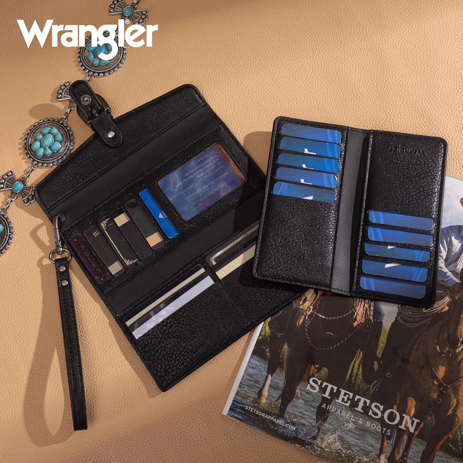 Montana West X Wrangler Womens Wallet Western Wristlet for Women Large Rfid Wallet With Detachable Credit Card Holder