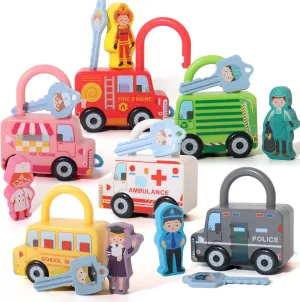 Montessori Toy for 36  Months Old Toddler, Lock and Key Car Toys,aby Sensory Fine Motor Skills Developmental Toys, Preschool Children, Gifts Age 3 4 5 Year Old Boys Girls