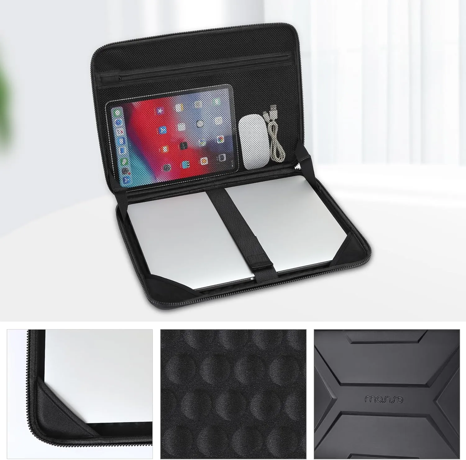 MOSISO 15-16 inch Laptop Hard Case, 15.6 inch Waterproof Shockproof Computer Bag Compatible with MacBook HP Dell,Artistic Geometric EVA Carrying Sleeve Laptop Case Hard Shell with Handle, Black