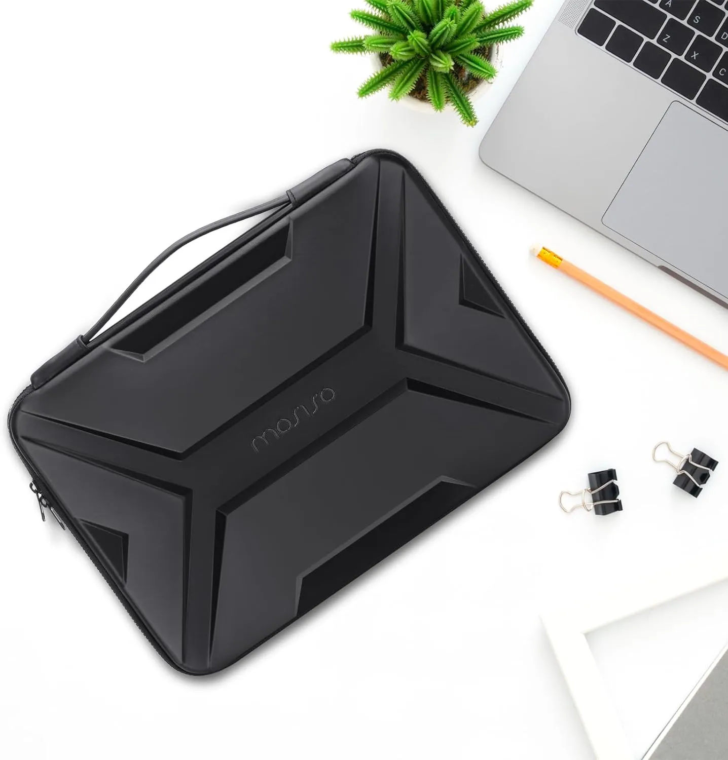 MOSISO 15-16 inch Laptop Hard Case, 15.6 inch Waterproof Shockproof Computer Bag Compatible with MacBook HP Dell,Artistic Geometric EVA Carrying Sleeve Laptop Case Hard Shell with Handle, Black