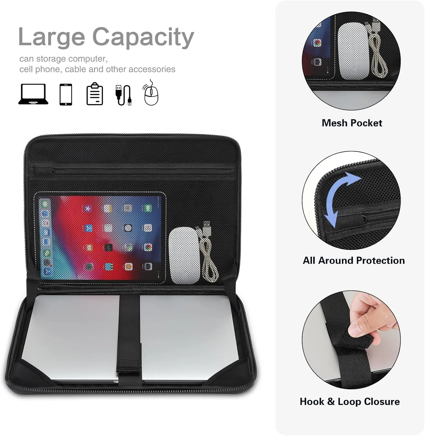 MOSISO 15-16 inch Laptop Hard Case, 15.6 inch Waterproof Shockproof Computer Bag Compatible with MacBook HP Dell,Artistic Geometric EVA Carrying Sleeve Laptop Case Hard Shell with Handle, Black