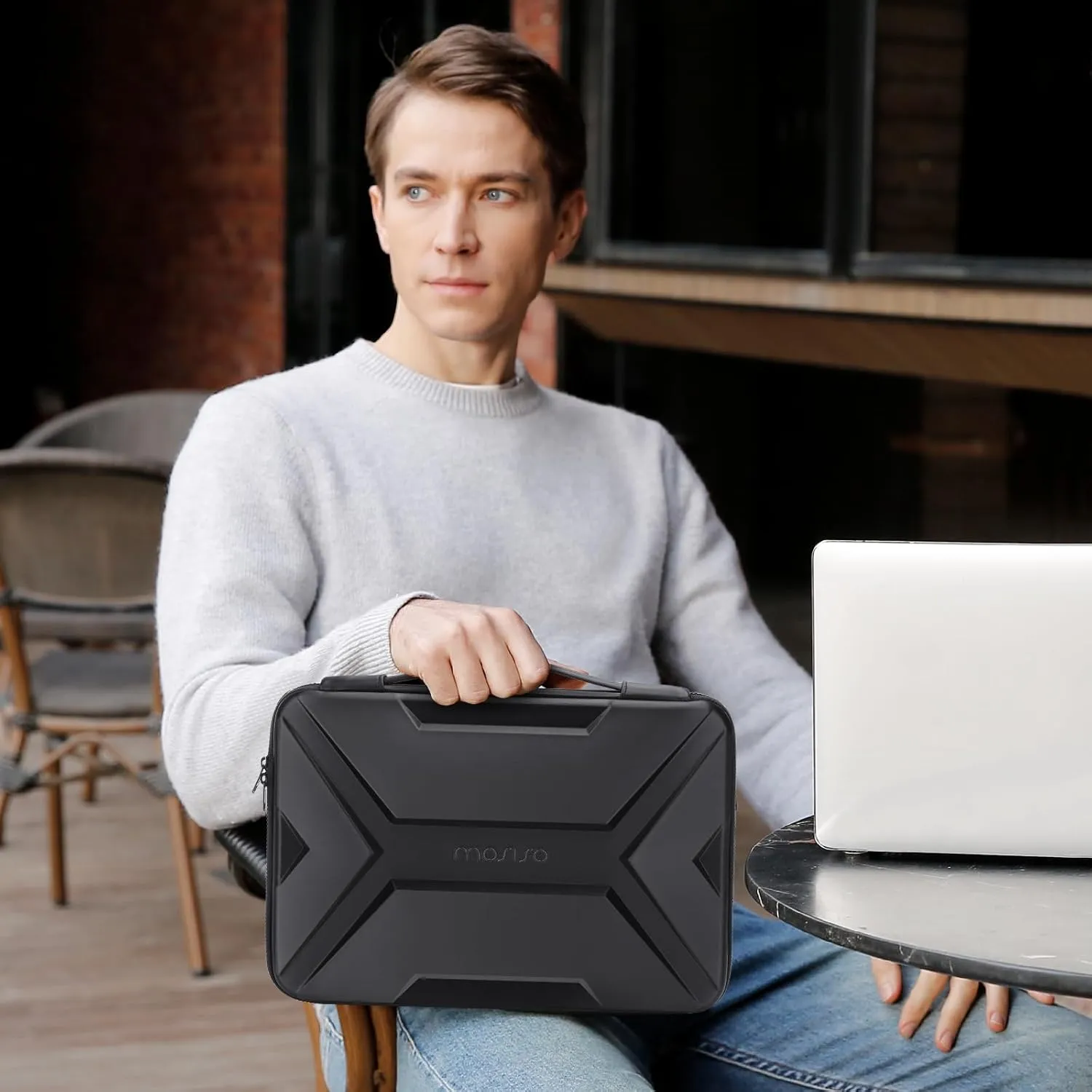 MOSISO 15-16 inch Laptop Hard Case, 15.6 inch Waterproof Shockproof Computer Bag Compatible with MacBook HP Dell,Artistic Geometric EVA Carrying Sleeve Laptop Case Hard Shell with Handle, Black