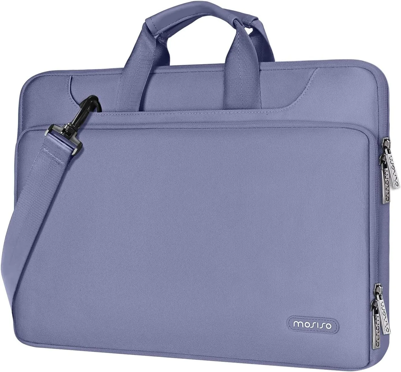 MOSISO 360 Protective Laptop Shoulder Bag Compatible with MacBook Air 15 M4 A3241 M3 A3114 M2 A2941/Pro 16 inch M4 M3 M2 M1, 15-15.6 inch Notebook,Matching Color Sleeve with Belt, Lavender Gray
