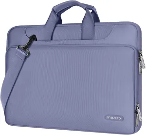 MOSISO 360 Protective Laptop Shoulder Bag Compatible with MacBook Air 15 M4 A3241 M3 A3114 M2 A2941/Pro 16 inch M4 M3 M2 M1, 15-15.6 inch Notebook,Matching Color Sleeve with Belt, Lavender Gray