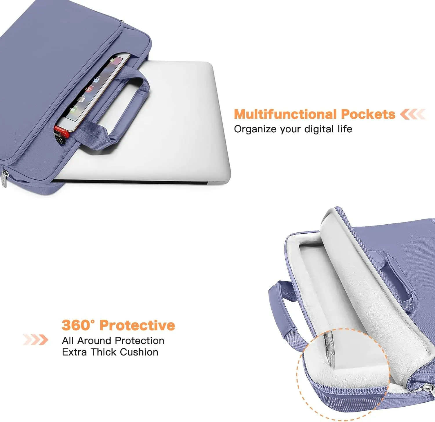 MOSISO 360 Protective Laptop Shoulder Bag Compatible with MacBook Air 15 M4 A3241 M3 A3114 M2 A2941/Pro 16 inch M4 M3 M2 M1, 15-15.6 inch Notebook,Matching Color Sleeve with Belt, Lavender Gray