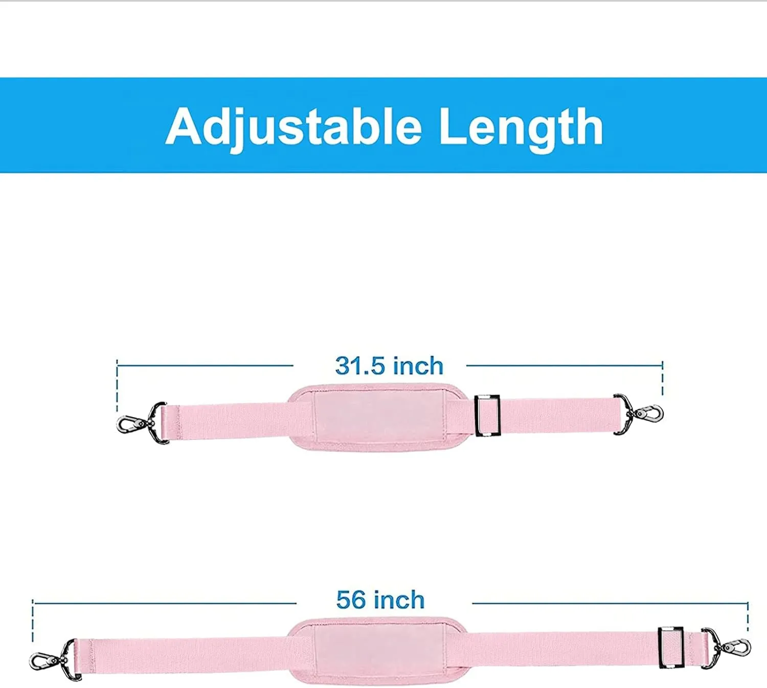 MOSISO 56 inch Shoulder Strap, Adjustable Thick Soft Universal Replacement Non-Slip Fit Padded with Metal Swivel Hooks for Laptop Shoulder Bag/Laptop Messenger Bag/Crossbody Bag, Rose Quartz