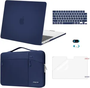 MOSISO Compatible with MacBook Air 13 inch Case 2025 2024 2023 2022 M4 A3240 M3 A3113 M2 A2681,Hard Case&Horizontal Vertical Right Bevel Pockets Bag&Keyboard Skin&Webcam Skin&Screen Film, Navy Blue