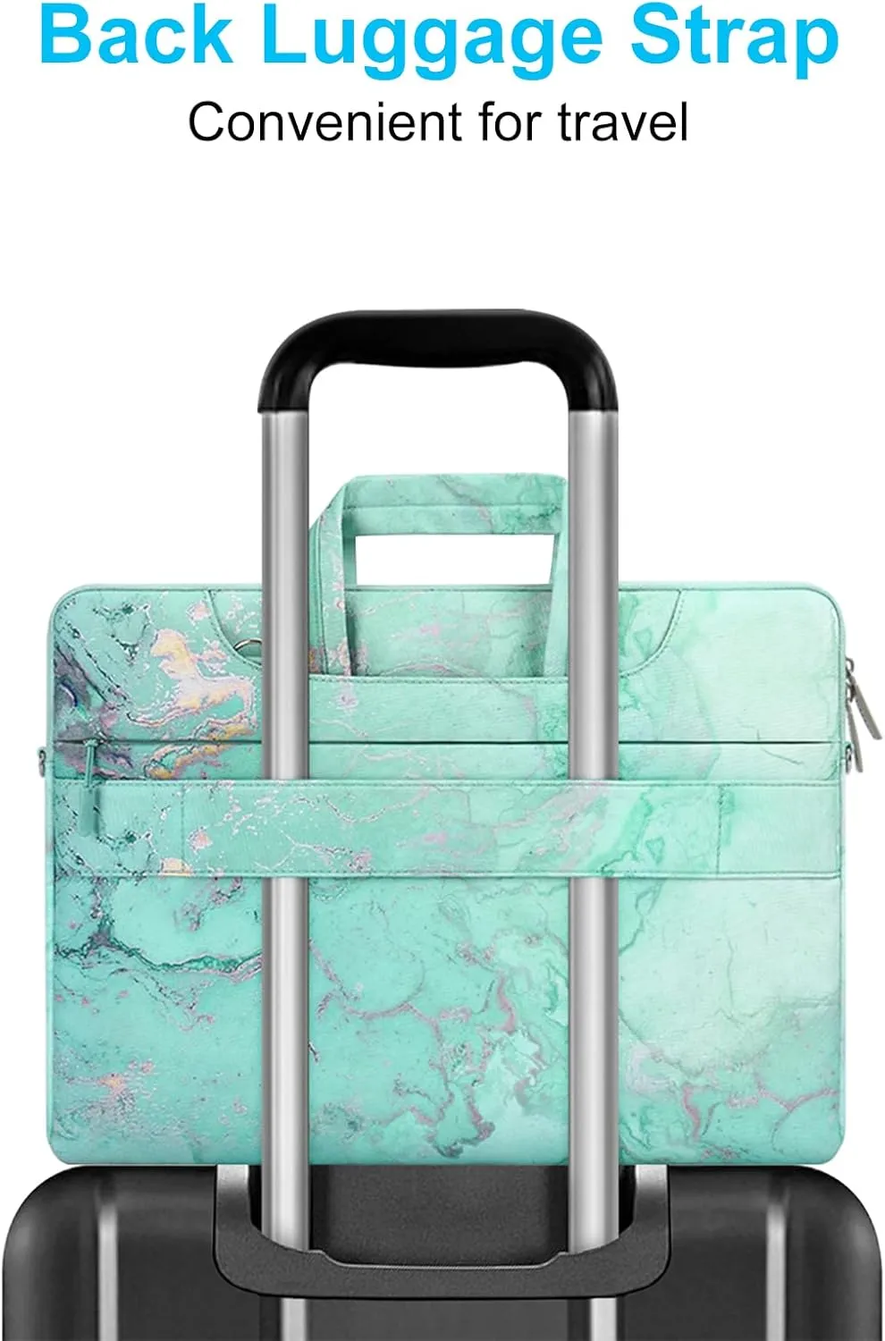 MOSISO Laptop Shoulder Bag Compatible with 17-17.3 inch Dell HP Acer Samsung Sony Chromebook Computer, Watercolor Marble Sleeve with Trolley Belt, Green