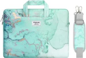 MOSISO Laptop Shoulder Bag Compatible with 17-17.3 inch Dell HP Acer Samsung Sony Chromebook Computer, Watercolor Marble Sleeve with Trolley Belt, Green