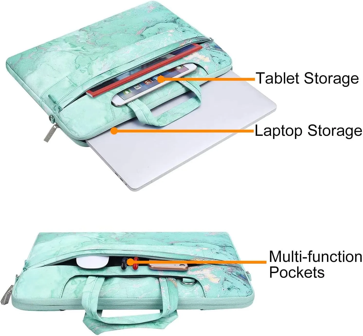 MOSISO Laptop Shoulder Bag Compatible with 17-17.3 inch Dell HP Acer Samsung Sony Chromebook Computer, Watercolor Marble Sleeve with Trolley Belt, Green