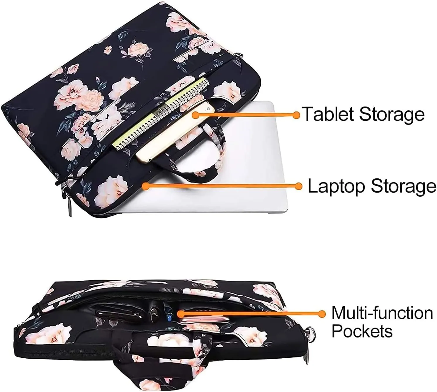MOSISO Laptop Shoulder Bag Compatible with MacBook Air 13 inch M2 A2681 M1 A2337 A2179 A1932/Pro 13 inch M2 M1 A2338 A2251 A2289 A2159 A1989 A1706 A1708, Camellia Carrying Sleeve with Belt, Black