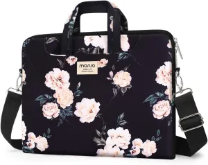 MOSISO Laptop Shoulder Bag Compatible with MacBook Air 13 inch M2 A2681 M1 A2337 A2179 A1932/Pro 13 inch M2 M1 A2338 A2251 A2289 A2159 A1989 A1706 A1708, Camellia Carrying Sleeve with Belt, Black