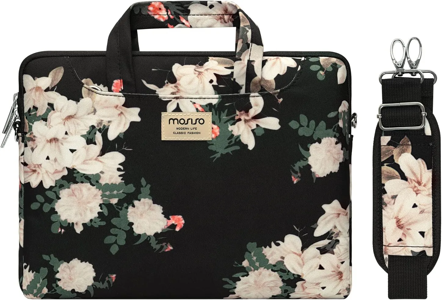 MOSISO Laptop Shoulder Bag Compatible with MacBook Air/Pro,13-13.3 inch Notebook,Compatible with MacBook Pro 14 inch 2023-2021 A2779 M2 A2442 M1,Polyester Syringa Carrying Briefcase Sleeve with Belt