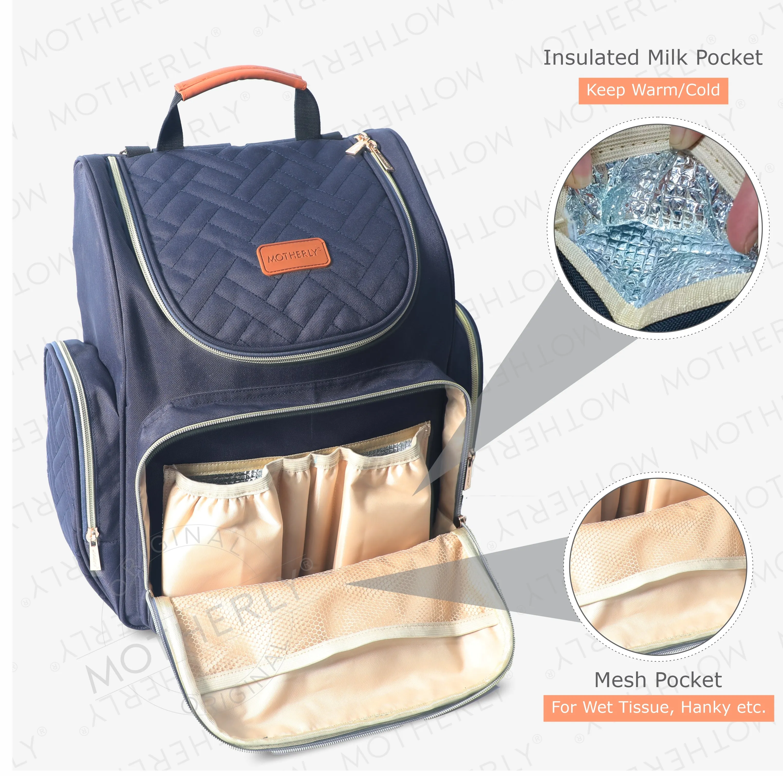 Motherly Diaper Quilted Diaper Bag for Mothers for Travel with Changing Mat - Spacious Diaper Bags for Mom | Baby Bag with Multi-Pocket Design | Maternity Bags for Mother and Baby