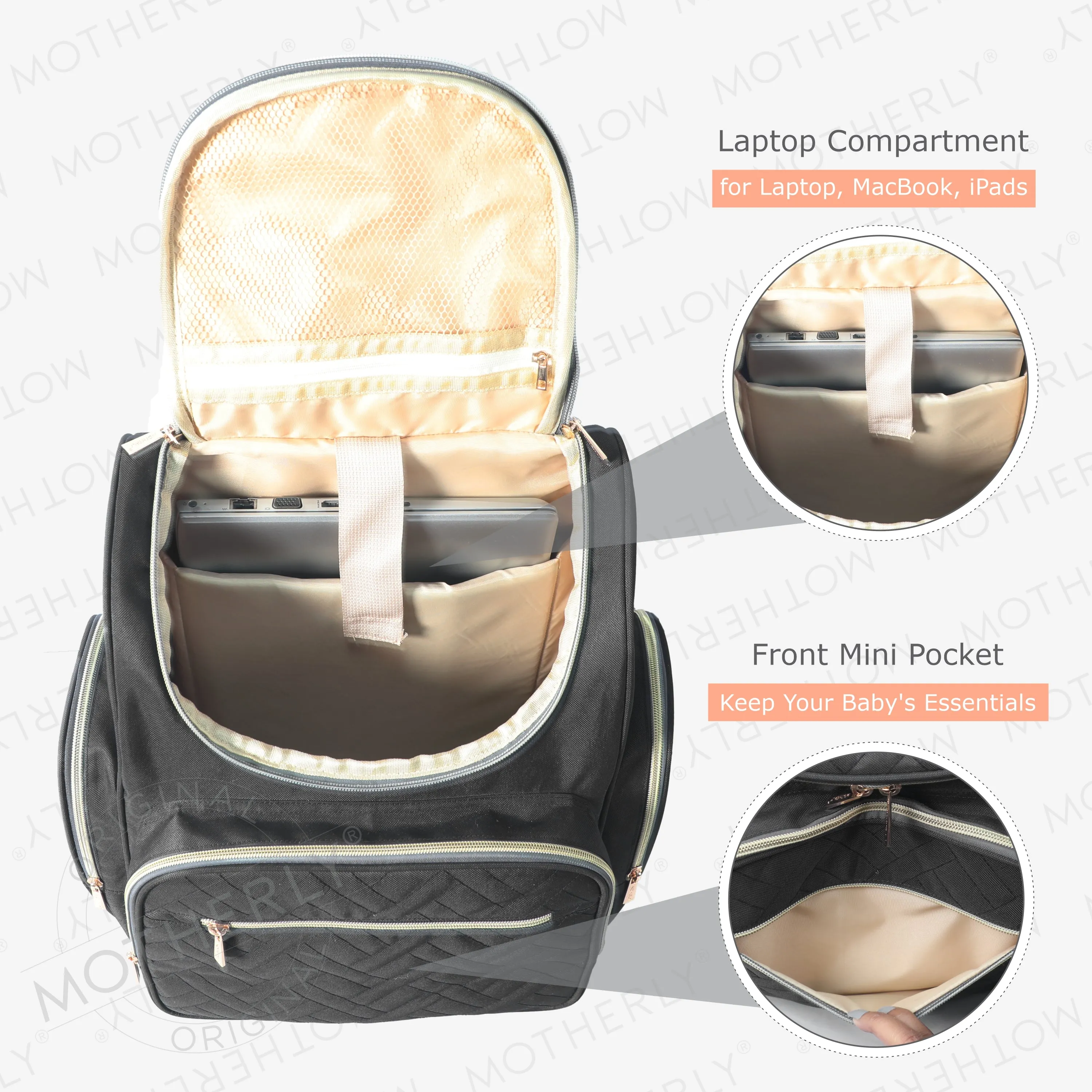 Motherly Diaper Quilted Diaper Bag for Mothers for Travel with Changing Mat - Spacious Diaper Bags for Mom | Baby Bag with Multi-Pocket Design | Maternity Bags for Mother and Baby