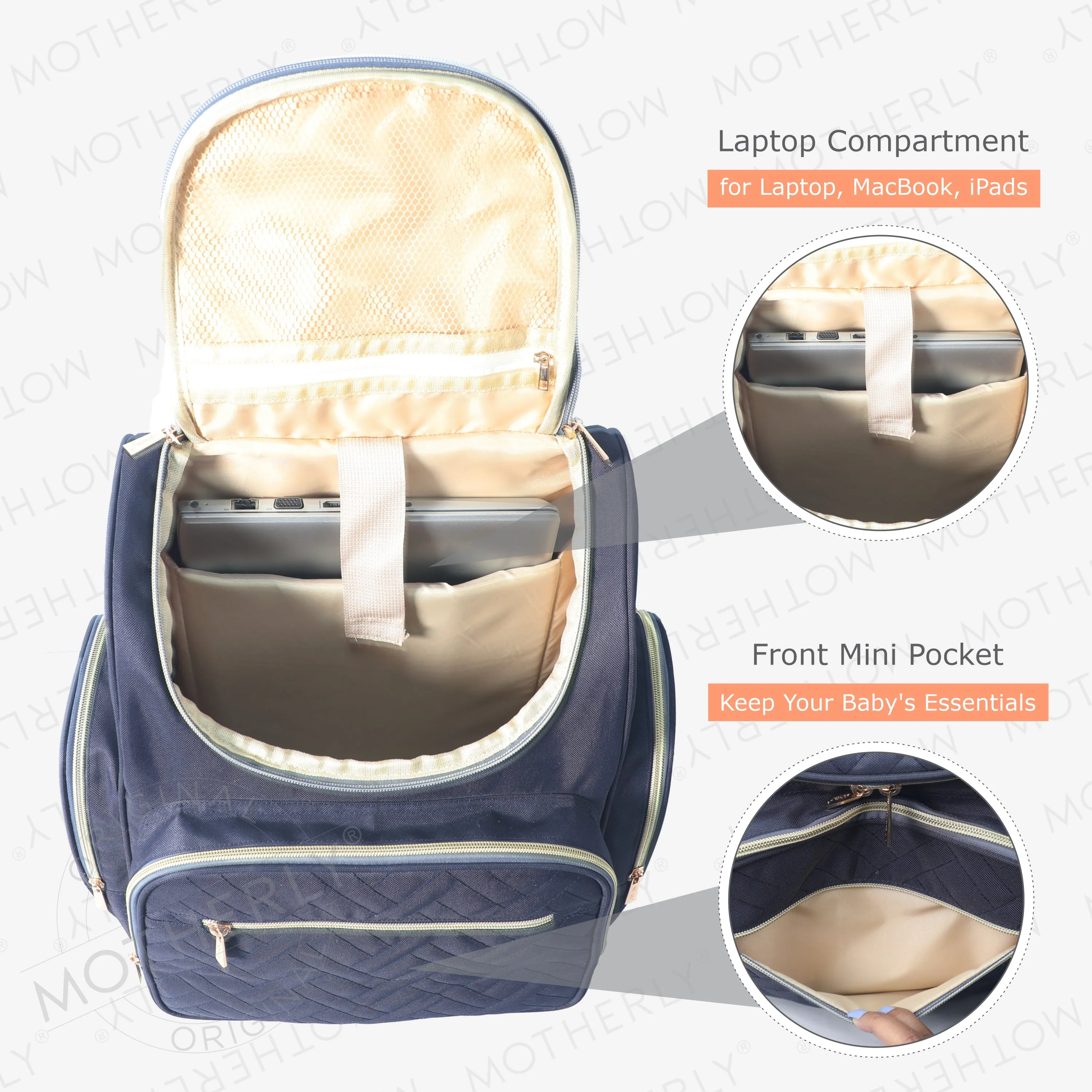 Motherly Diaper Quilted Diaper Bag for Mothers for Travel with Changing Mat - Spacious Diaper Bags for Mom | Baby Bag with Multi-Pocket Design | Maternity Bags for Mother and Baby