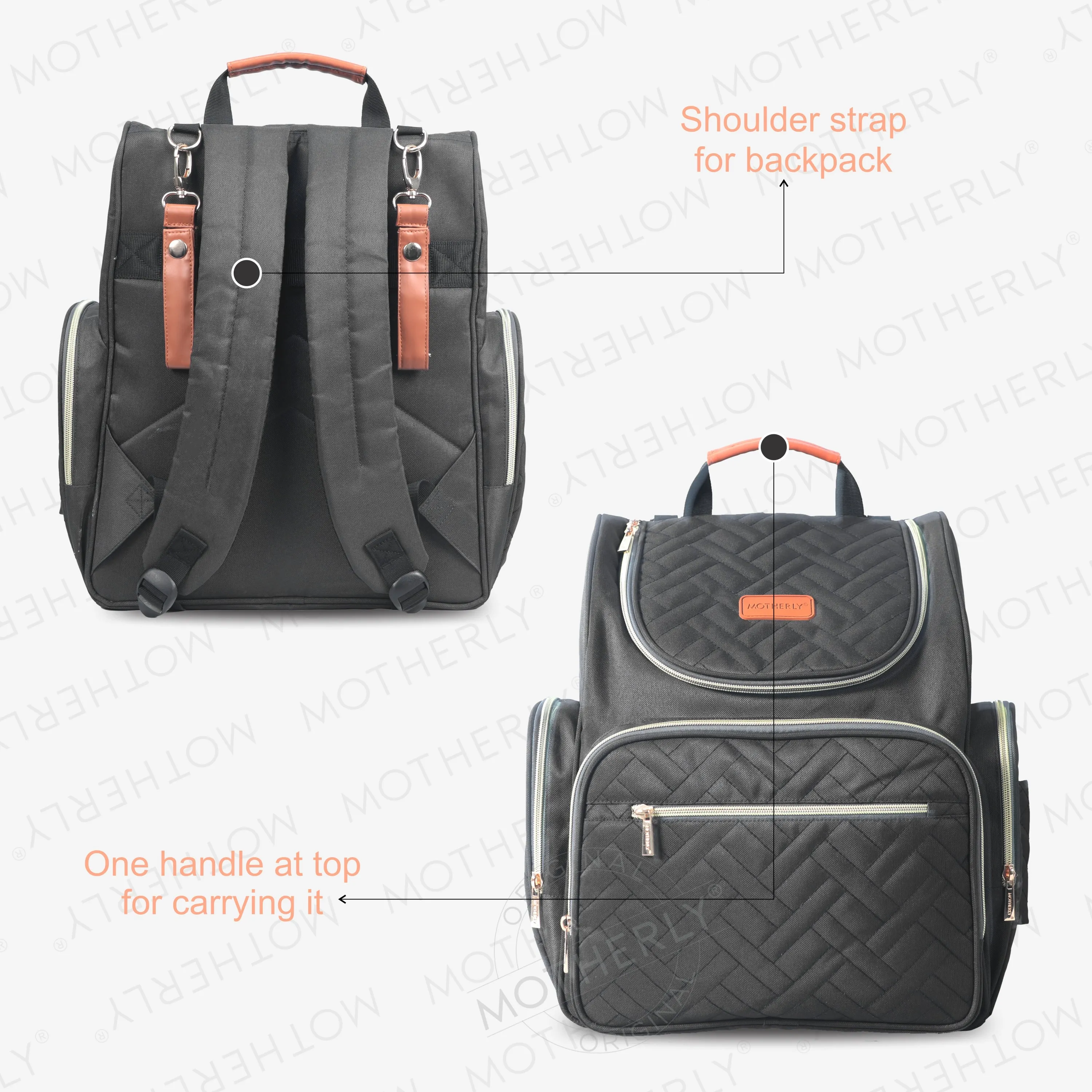 Motherly Diaper Quilted Diaper Bag for Mothers for Travel with Changing Mat - Spacious Diaper Bags for Mom | Baby Bag with Multi-Pocket Design | Maternity Bags for Mother and Baby